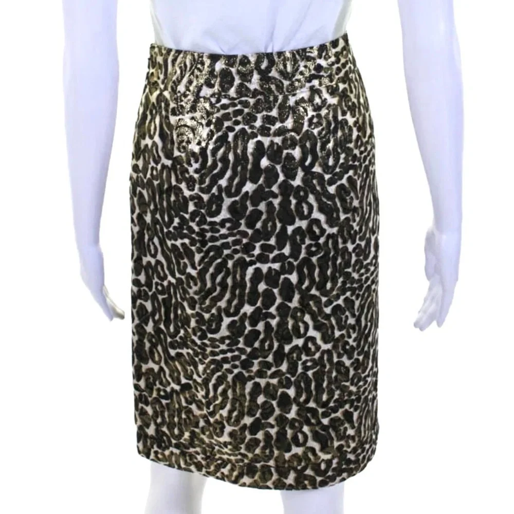 Tory Burch Silk Leopard Print Metallic Pencil Skirt Size 6